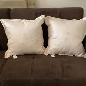 Ralph Lauren Brierley Linen Embroidered Logo Decorative Pillow Bundle - Two